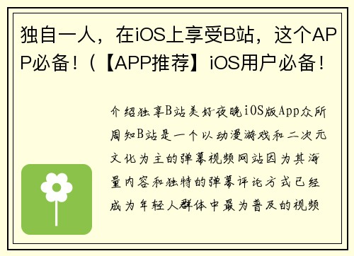 独自一人，在iOS上享受B站，这个APP必备！(【APP推荐】iOS用户必备！独自一人，豁然开启B站世界！)